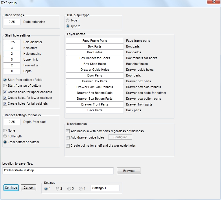 DXF settings